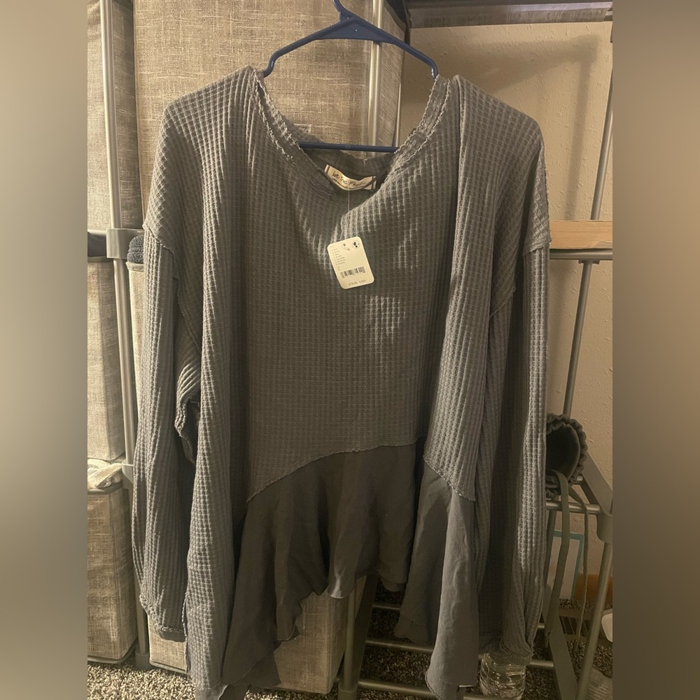 We The Free Charcoal Waffle Knit Top
